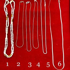 Silver chains from 16”- 24” in various patterns.